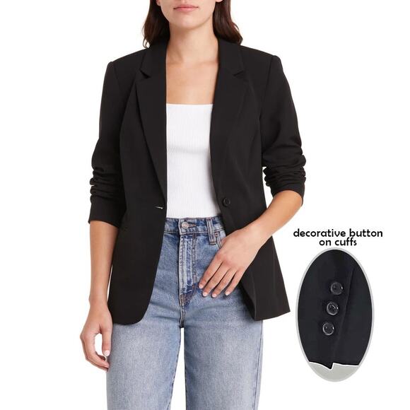 Halogen Single Button Light Shoulder Padding Black Blazer Sz 0 Petite - Picture 2 of 10